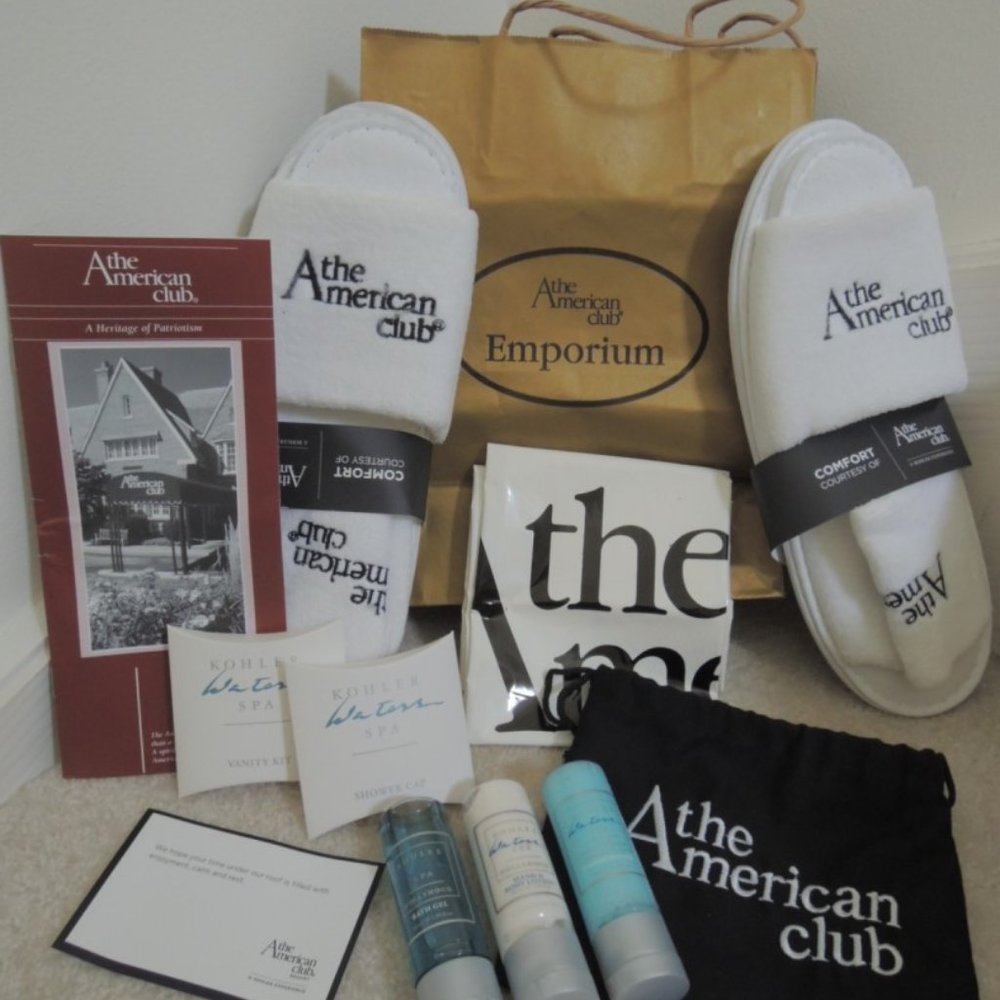 American Club Kohler WI Slippers / Waters Spa Kit / Bags / Brochure Souvenir